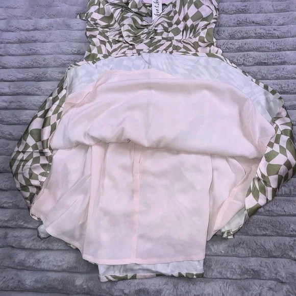 For Love & Lemons Dress Women's Small Green Mini Bow Straps Boned FIt & Flare‎